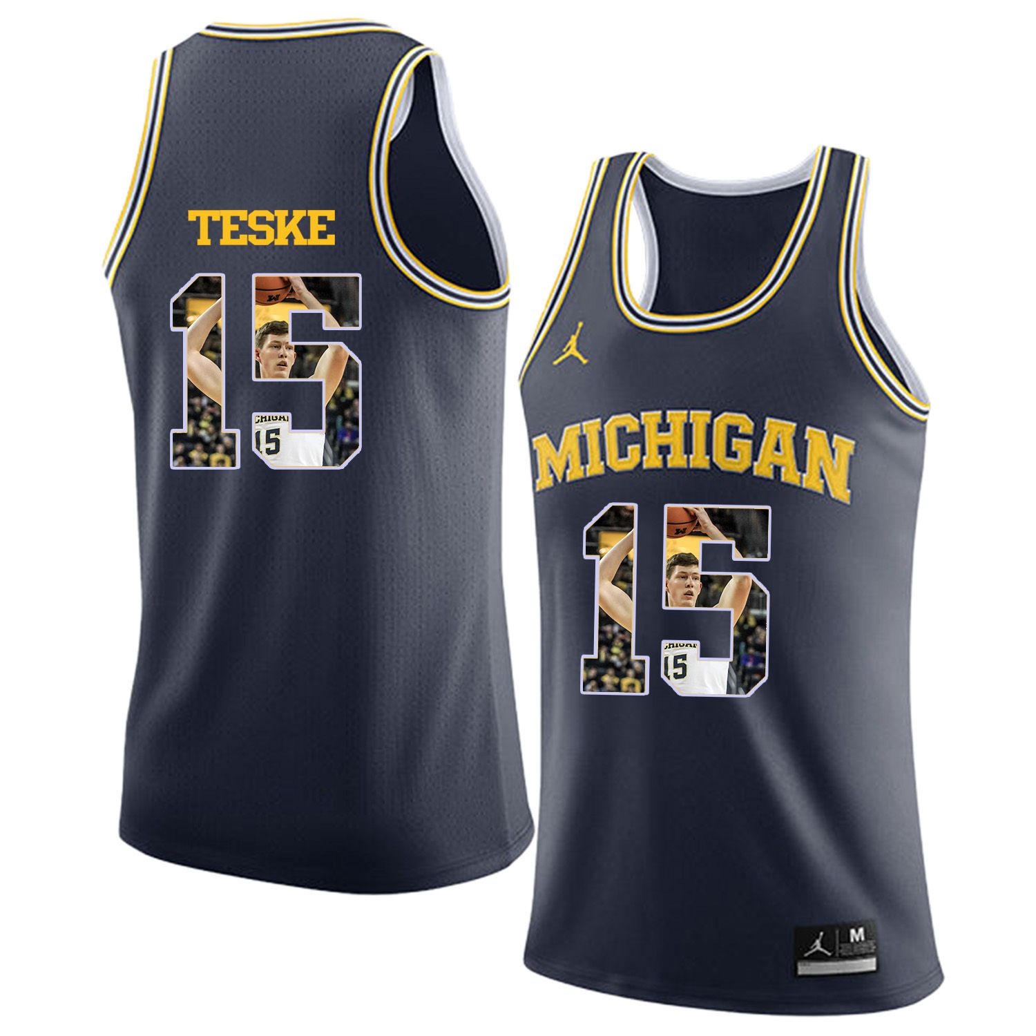 Men Jordan University of Michigan Basketball Navy #15 Teske Fashion Edition Customized NCAA Jerseys
